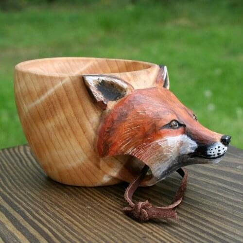 Kuksa Hand-carved Wooden Cup Nordic Creative Kuksa Animal Rubber Wooden Cup