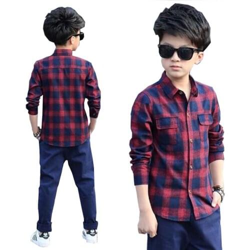 Children clothes baby casual shirts kids outwear clothes boys autumn long-sleeve plaid cotton shirt 4-15Y boys tops kids outwear