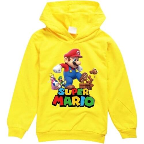 Mario Bros Boy Hoodies 3-14T Harajuku Cartoon Print Costume Fleece Spring Fall Comfy Tops Kids Anime Super Zings Baby Clothes