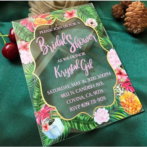 Hot Fruit Acrylic Wedding Invitations,Palm Tree Acrylic Birthday Invitations,Custom Acrylic Graduation Invitation,Acrylic Invite