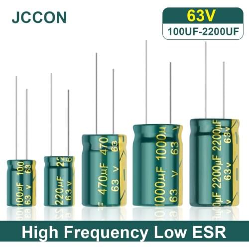JCCON Aluminum Electrolytic Capacitor 63V 100UF 220UF 470UF 1000UF 2200UF 3300UF High Frequency Low ESR Low Resistance