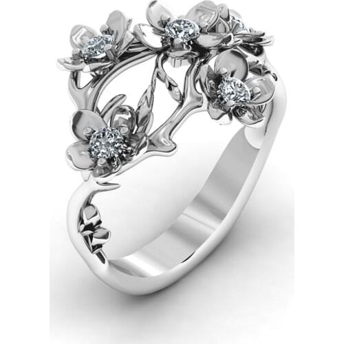 JK Newly Flower Rings for Women Crystal Cubic Zirconia Stylish Female Party Accessories Graceful Gift Statement Jewelry Ring