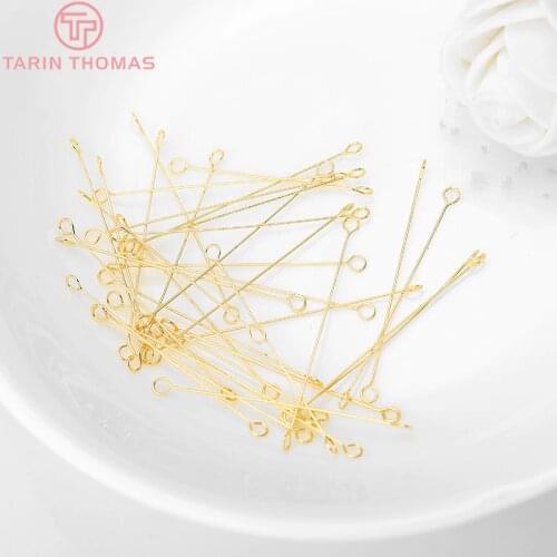 85) 50PCS Length 15MM 25MM 30MM 24K Gold Color Plated Brass 2 Holes Eye Pins Connector High Quality DIY Jewelry Making Findings