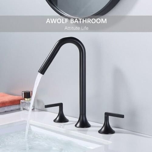 Matt Black Designer Basin Faucet Solid Brass Dual Handle Hot And Cold Mixer Brushed Gold Water Tap For Bathroom Sinks ML8100