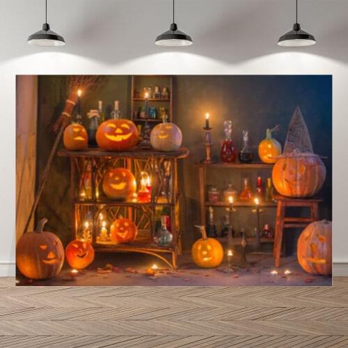 Neoback Halloween Party Pumpkin Candle Decoration Spooky Photography Background Photographic Backdrop For Photo Studio Shoot