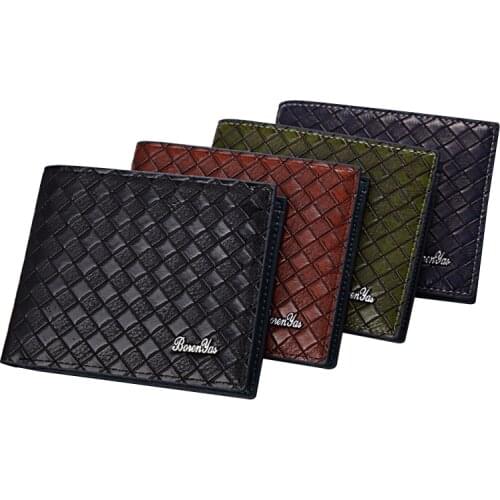 New arrival Casual knitting pattern Mens leather wallet Short card holder for man choice male purse 4 colors