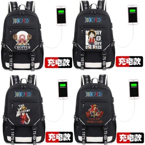 One Piece Luffy Ace Cartoon Backpack USB Charging Backpack Teenager Bookbag School Bag Laptop Shoulder Bag Travel Bags