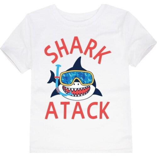 2-14Y Boys Cartoon Aliigator Shark Print T Shirt Summer Infant Kids Boys Girls Fashion T-Shirts Clothes Cotton Toddler Tops Tees