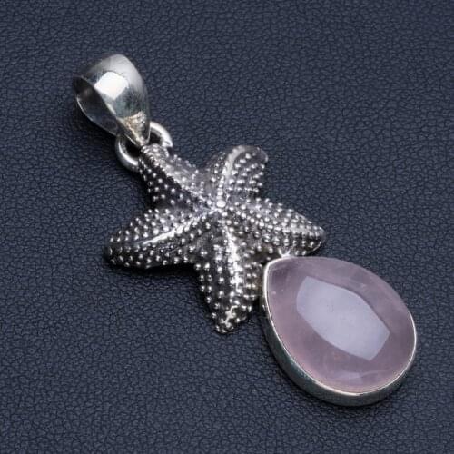 Natural Rose Quartz Boho Style 925 Sterling Silver Pendant Necklace 1 3/4" R0894
