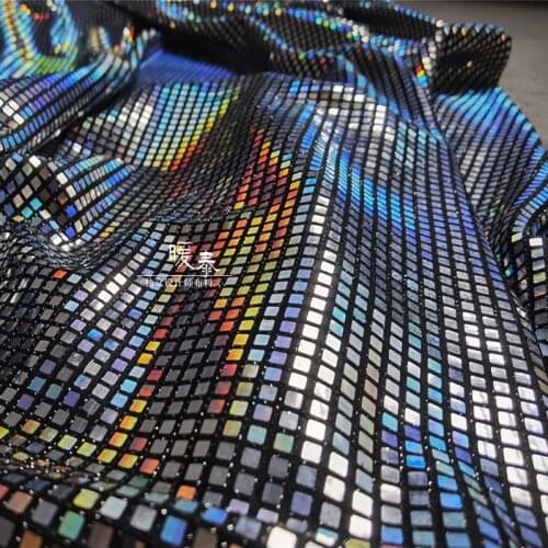 Iridescent Square Sequined Fabric Laser Rainbow DIY Patchwork Props Party Decor Wedding Dress Cosplay Metallic Designer Fabric