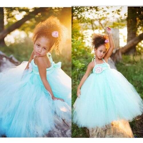Flower Girl Performance Costumes Dresses Tutu Dresses with Flower Sash Beautiful Little Kids Birthday Party Dresses