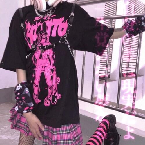 Casual summer Anime print fashion fun Harajuku print S-3XL short sleeve women loose top letter T-shirt Gothic punk kpop clothes