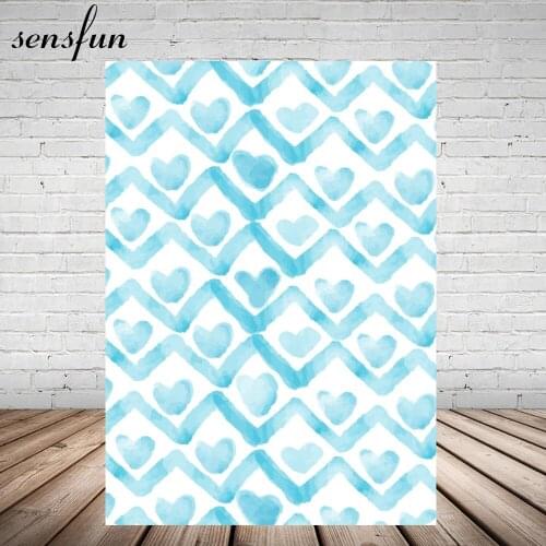 Lovely Baby Blue Wave Striped Heart Photography Backdrop Vinyl Children Birthday Party Baby Shower Backgrounds For Photo Studio