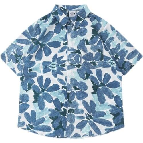 Floral Print Short Sleeve Shirt Mens And Womens Trendy Street BF Hawaiian Shirt Jacket