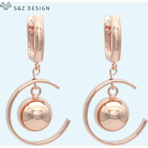 S&Z Hollow Spherical 585 Rose Gold Dangle Earrings Japanese South Korean New Fashion Eardrop For Women Wedding Fine Jewelry