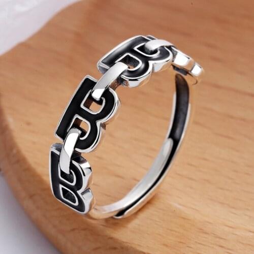 SA SILVERAGE Fashion Personality Sterling Silver Rings Jewelry S925 Sterling Silver Mens Ring Letter B-shaped Ring for Womens