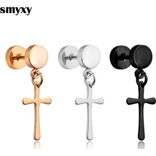 1 Piece Titanium/Stainless Steel Earrings Women Men Barbell Dumbbell Cross pendant Earring Punk Ear jewelry Hip Hop Street pop