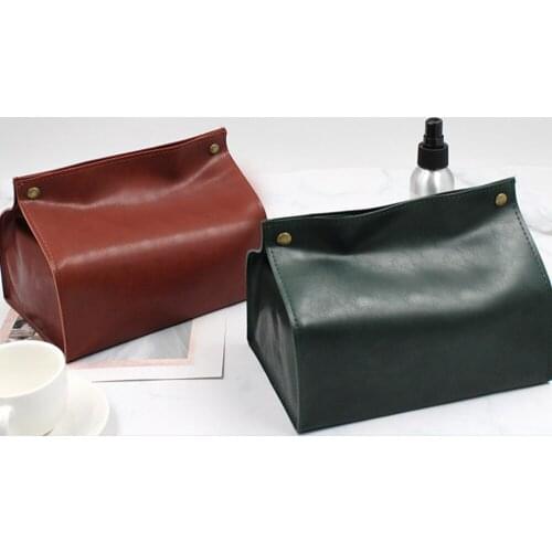 Chic Tissue Box Container PU Leather Home Car Towel Soft Foldable Napkin Papers Bag Holder Box Case Pouch Table Decoration