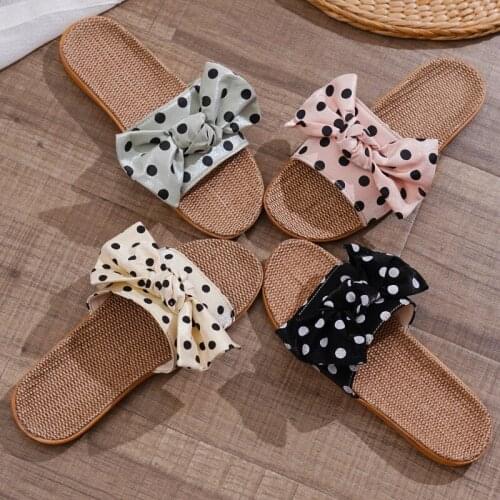 Women Casual Butterfly-Knot Comfortable Home Slippers Ladies Linen Belt Slides Summer Indoor Flip Flops Flax Belt Female Sandals