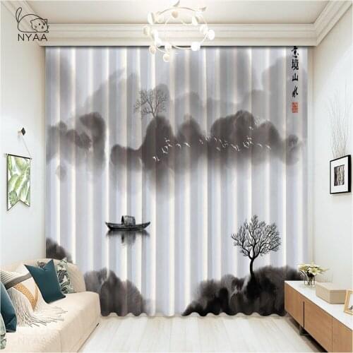 Mountains In Japanese Painting Style Curtains Cartoon Nordic Style Curtains Decoration Curtain For Kitchen Window Micro Shading