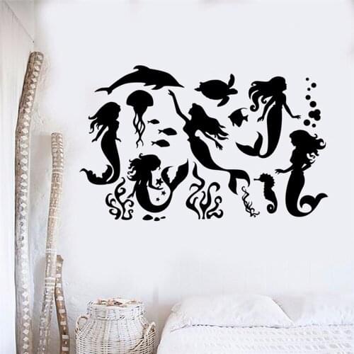 Mermaid Silhouette Vinyl Wall Sticker Mermaid Wall Decal Bathroom Decoration New Design Wall Decals Art Decor Wall Sticker M217