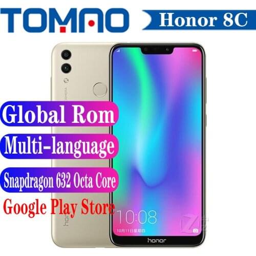 Honor 8C SmartPhone 4GB RAM 32GB 64GB ROM Octa Core Snapdragon 632 6.26" 4000mAh 3 Cards Face ID Front 8.0MP Dual Rear Camera