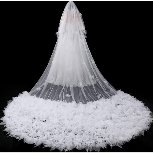 Women Ivory Ruffle Wedding Bridal Cathedral Veil with Comb 3m Elegant Charm Like Cloud Accessory Bride 2 Layer Soft Tulle Veil