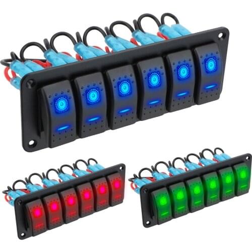 LED Toggle Switch Panel 12/24V 6 Gang for Marine Boat Caravan RV Waterproof ON-OFF Rocker Switch Panel Double Light Switch