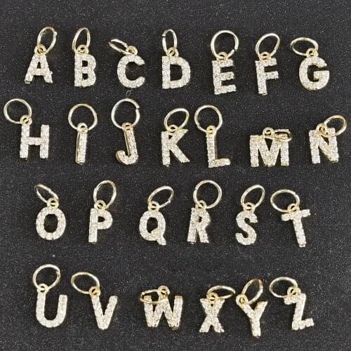 26pcs/Set A-Z English Alphabet Zircon Nail Decorations With Ring 26 Letters Shiny Charms Jewelry DIY Manicure Accessories OD-47
