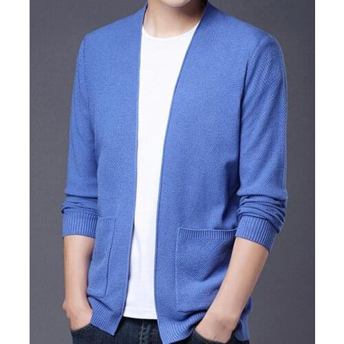 Streetwear Chic Ribbing Hem Solid Male Knitted Coat Ribbing Hem Male Cardigan Loose Fit for Daily Wear