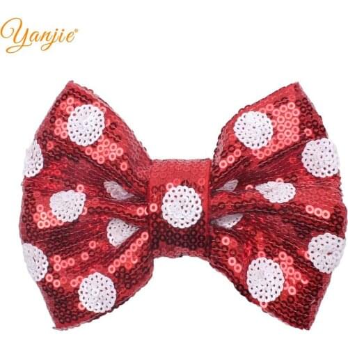 12 pieces/lot Classical 5" Sequins DOT Mouse Hair Bow Barrette Girls DIY Hair Accessories Ponytail Hair Clip Headwear