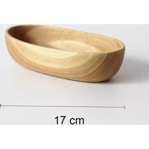 Japanese Rubber Wood Solid Boat Shaped Oval Snack Breakfast Salad Bowl Dessert Fruit Plate Creative Tableware Personality