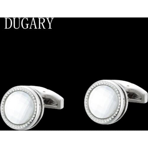 DUGARY shirt cufflinks for mens Brand cuff buttons cuff links High Quality White round crystal abotoaduras Jewelry gemelos