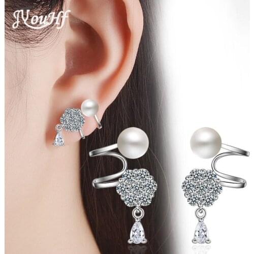 JYouHF Female Wedding Crystal Stud Earring New Fashion Pearl Earrings for Women White Rose Gold Color Piercing Earings Jewelry