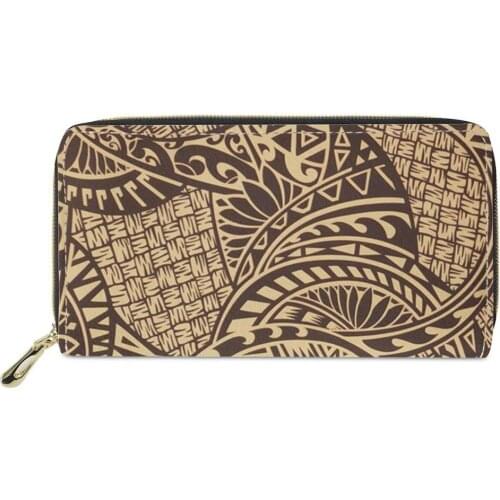Wallet PU Leather Ladies Clutch Long Zipper Phone Bag Polynesian tribal style image Purse Card Holder Portefeuille Femme custom