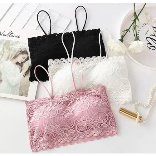 Women Lace Embroidered Tube Top Sexy Brassiere Lace Bra Wrapped Chest Full Cup Strapless Wire Crop Tops