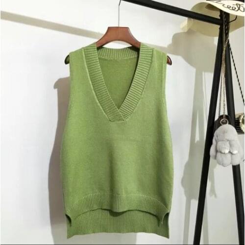 Female V-neck Knitted Vest Women Pullover Sweater Autumn And Winter New Korean Loose Wild Sweater Ladies Vest Sleeveless Sweater