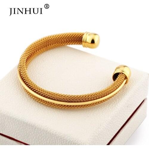 Jin Hui 1pieces of Gold Copper Bracelets for Women Dubai Bride Wedding Jewelry Bracelet Middle East African gift Adjustable size