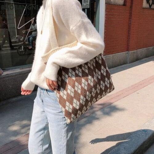 Winter Fashion Original Style Girls Shoulder Bag Large Capacity Shopping Handbags Knit Design Ladies Classic Tote