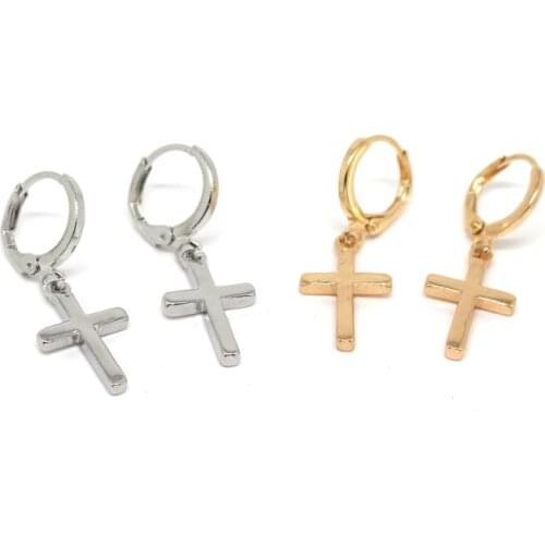 1Pair Minimalist Cross Small Hoop Earrings For Women Girl Vintage Trendy Metal Pendant Round Circle Stud Earrings Jewelry Gift