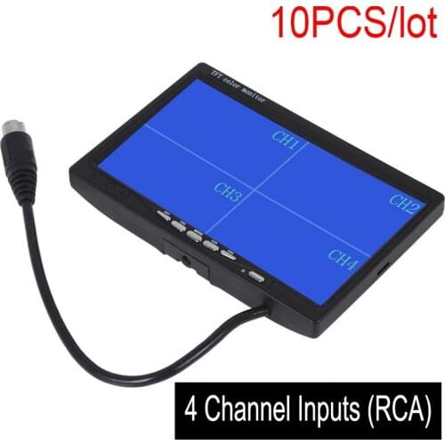 10pcs 7" TFT LCD Car Rearview Quad Split Monitor Remote Control 4 Channels RCA Video Inputs - 12V-24V 800*480HD Screen