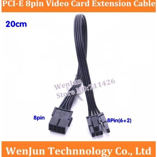 2PCS/LOT Video Card PCI-E 8Pin female to 8 Pin(6+2) male Power Supply Cable Extension Cable Black 20cm