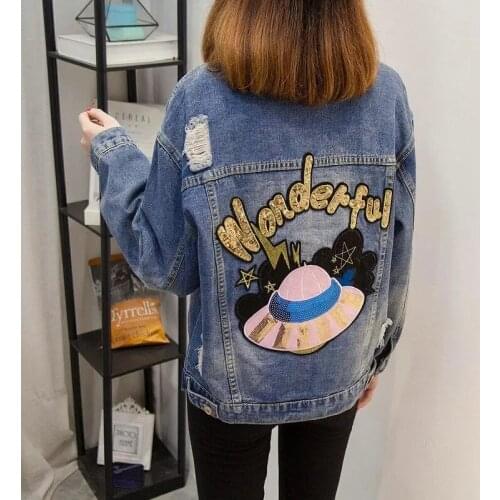 2021 New Autumn Women Denim Jacket Vintage Streetwear Punk Style Jean Jacket Coat Funny Cartoon Denim Jacket Plus Size 5XL