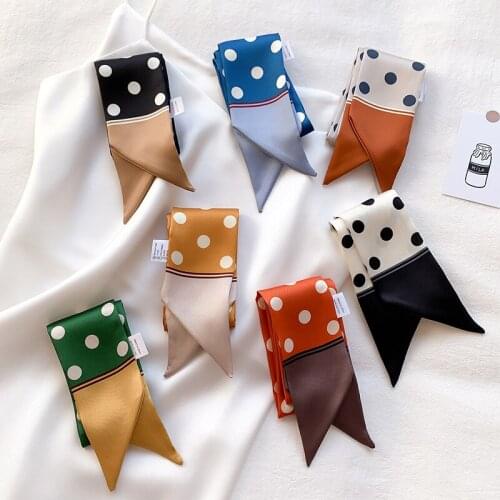 2021 Luxury Brand Dot Print Skinny Scarf Women Bag Silk Scarves Female Head Scarf Wrist Towel For Ladies Head Band