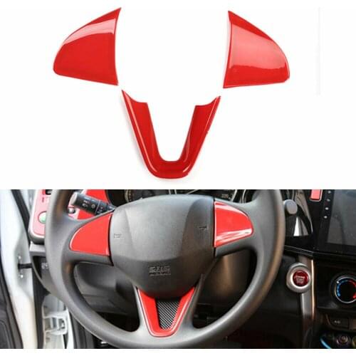 3pcs Car Steering Wheel Cover Trim Molding For Honda City 2015-2017 Carbon Fiber Style /Red