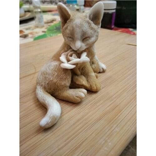 3d flower cute cat handmade soap cake decoration candle silicone molds DIY cat mold