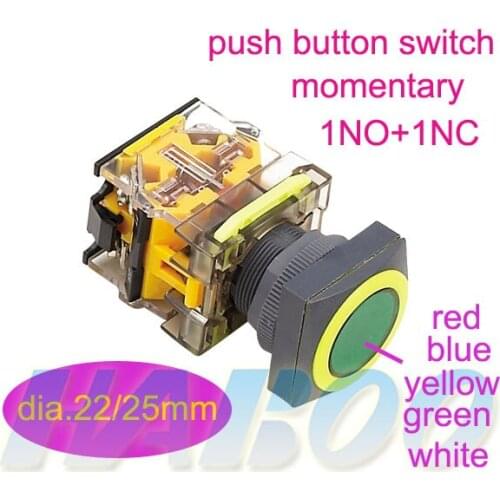5PCS/LOT 22/25mm ultrathin fashion head switch round square with ring color momentary push button switch 10A600V 1NO+1NC/2NO/2NC