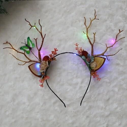 8 Pcs Women Girls Christmas Elk Deer Antlers Ears Simulation Berry Branch Headband Funny Cosplay Gift Hair Accessories