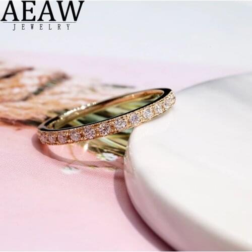 AEAW Solid 18K White Gold 1.5ctw Round Cut Engagement Band Ring Wedding Moissanite Half Eternity Band For Women