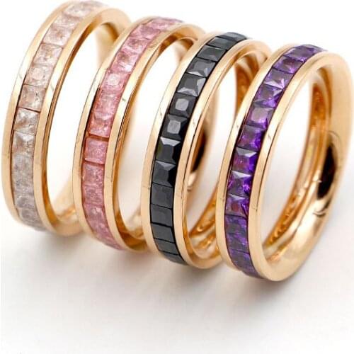 Free Shipping Color Stone Full Circle Rose Gold Colour Stainless Steel Ring